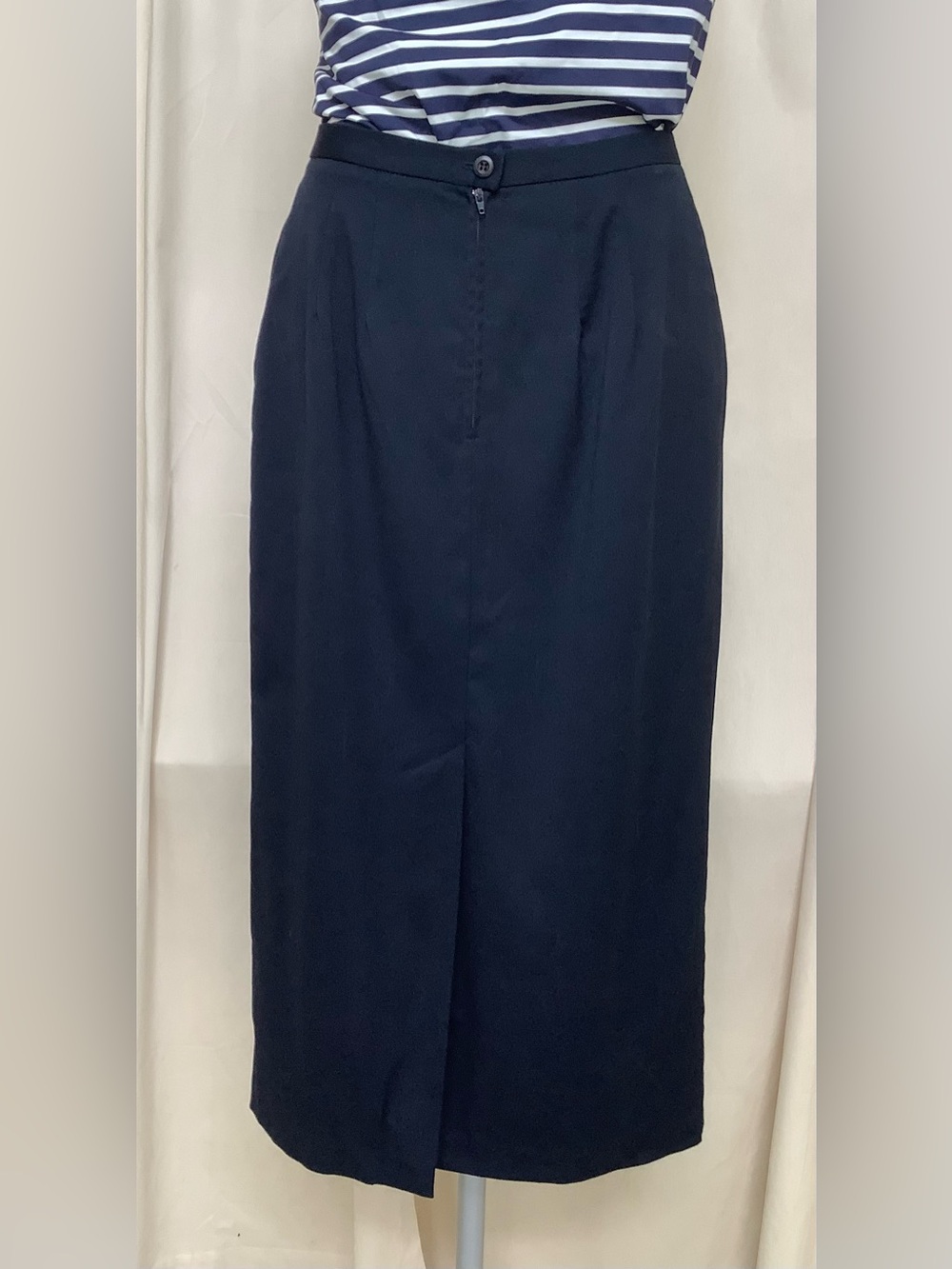 Briggs Dark Navy Blue Midi Skirt-Lined-Poly Rayon Lycra Blend-Back Zip Close-8P - Picture 3 of 5
